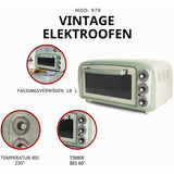 Ariete Vintage Mini Backofen, Grün, 18L Elektrobackofen im Retro-Design, 1380W, 230°C