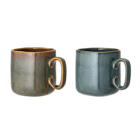 Bloomingville Aime Becher 2er Set 450 ml Grün Steingut Tasse Kaffeebecher Teetasse Trinkbecher