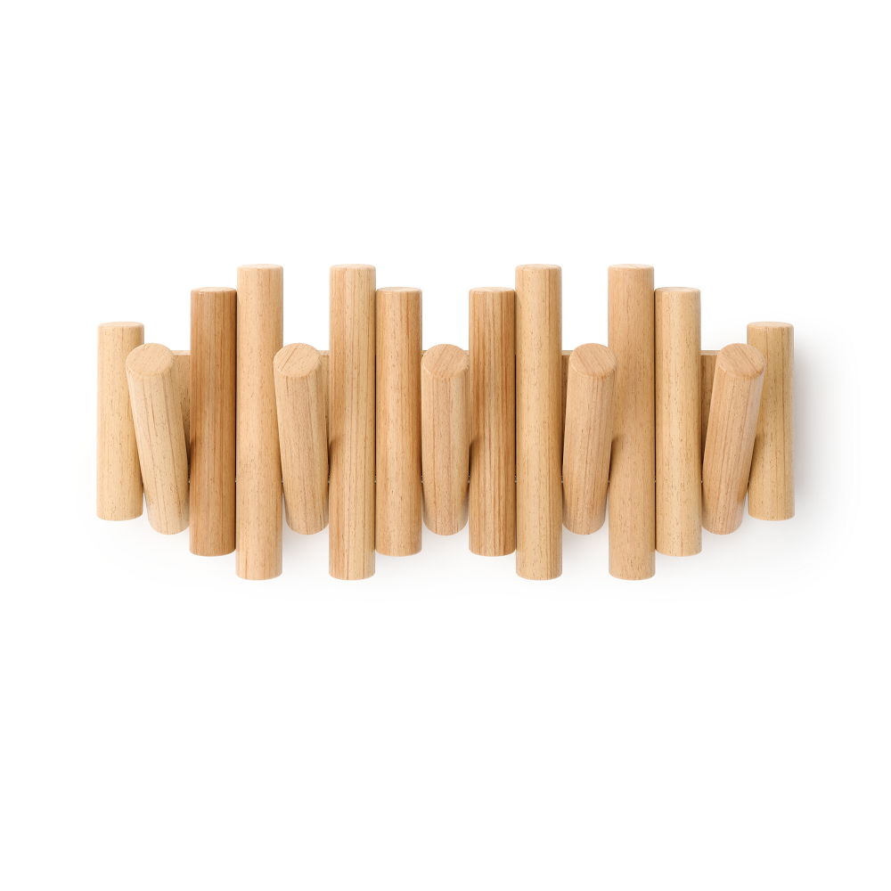 Umbra Picket - Moderne Garderobenleiste mit 5 Garderobenhaken, Natur, aus Kiefernholz