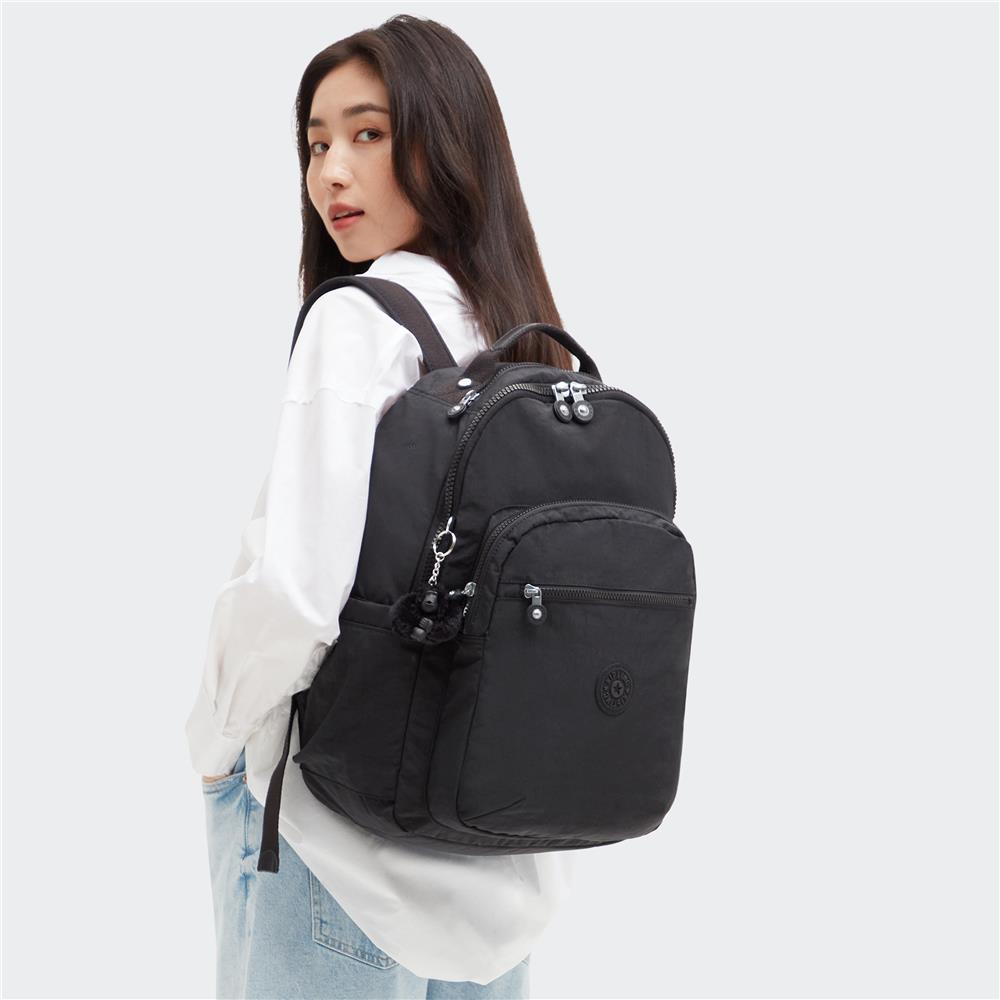 Kipling SEOUL L, Großer Rucksack, Black Noir (schwarz), 27L, mit 15-Zoll-Laptopfach