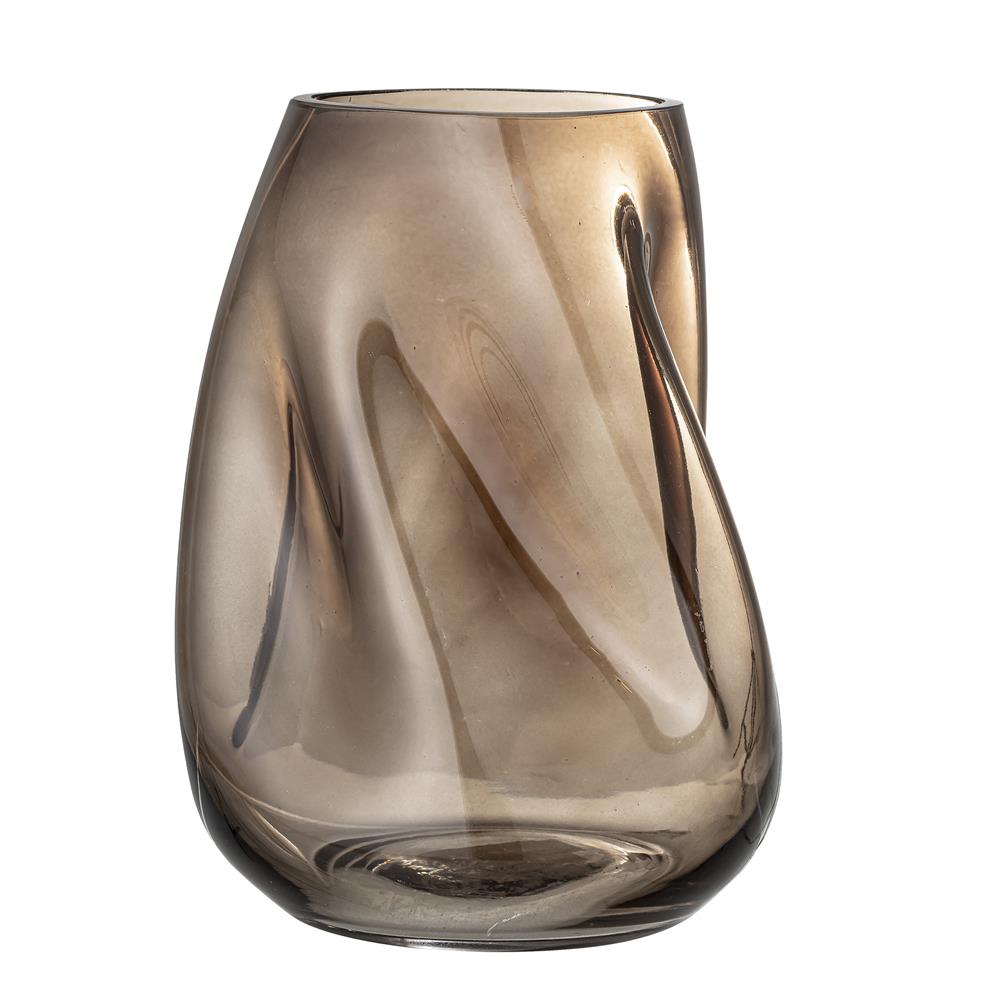 Bloomingville Ingolf Glasvase, Braun, 26 cm Blumenvase Dekovase mit gedrehter Form