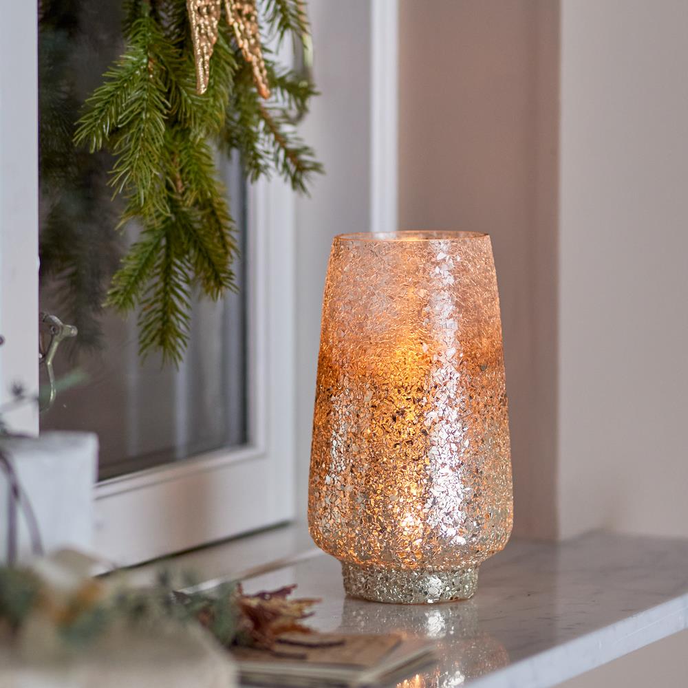 Bloomingville Lucina Teelichthalter, Silber, Glas 20 cm Weihnachtsdeko