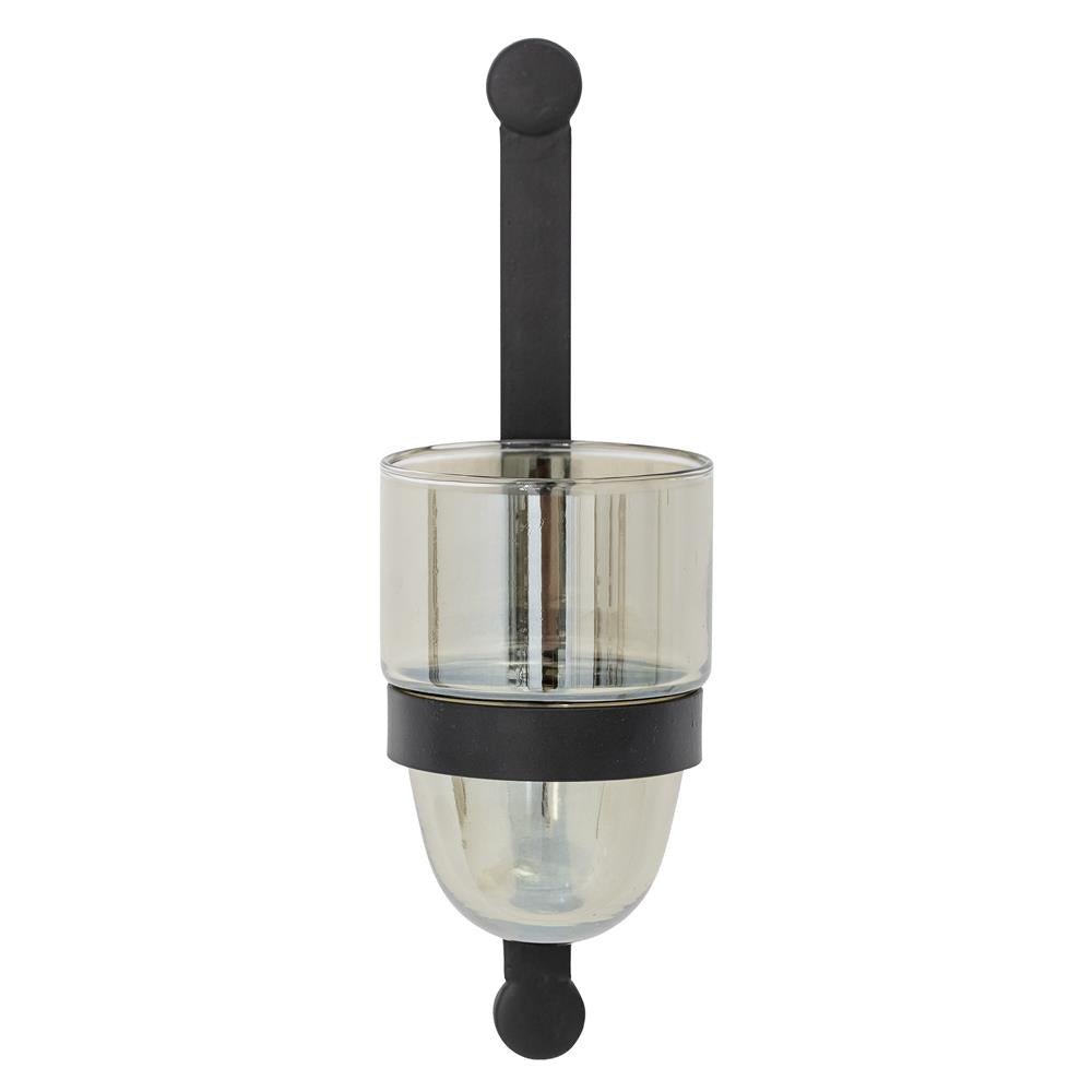 Bloomingville Jasmina Wandteelichthalter Schwarz Glas L10,5xH35,5xW14 cm – stilvolle Wandlaterne