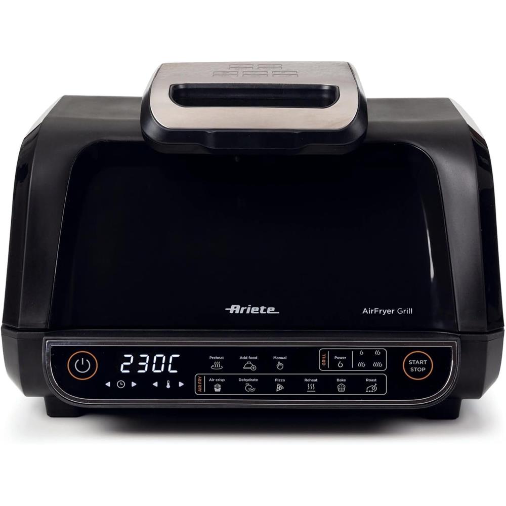 Ariete Air Fryer Grill, Schwarz, Heißluftfritteuse und Grill 8L, 1700W