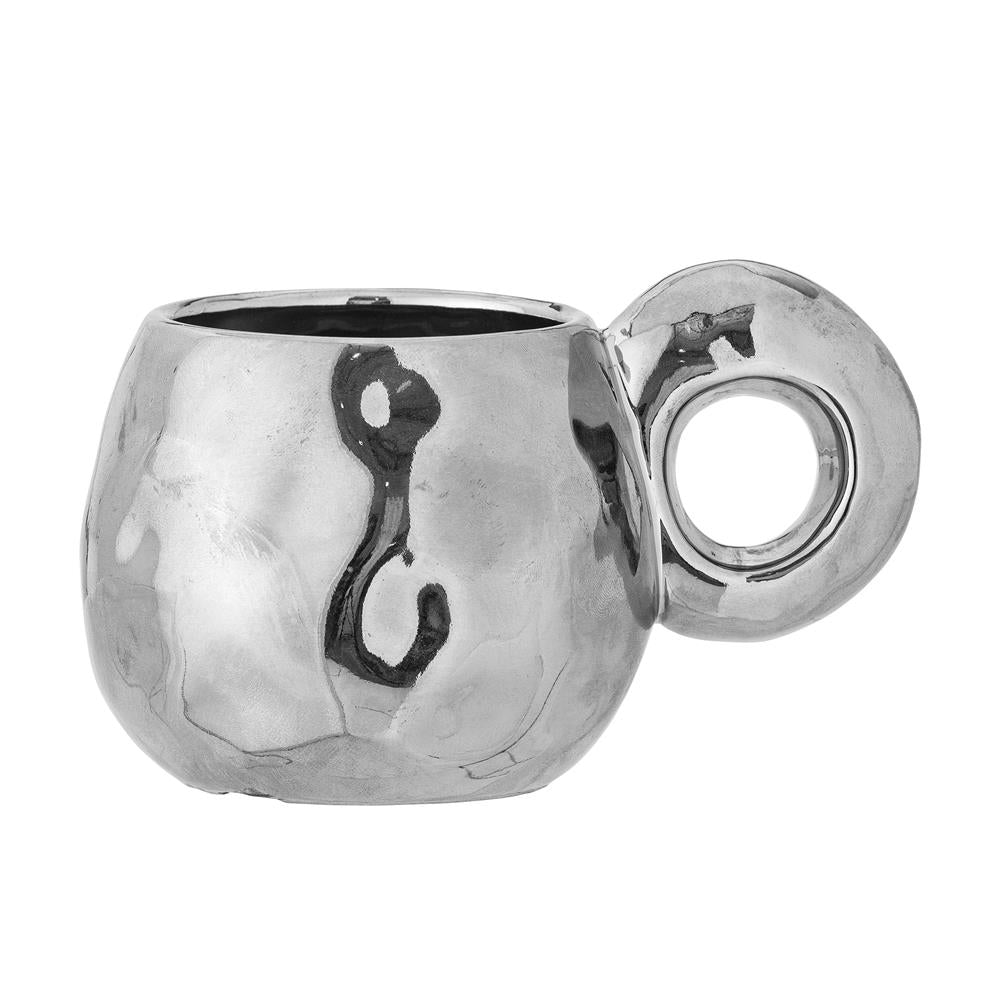 Bloomingville Shine Tasse Silber Steingut D10xH8 cm – verchromte Keramiktasse