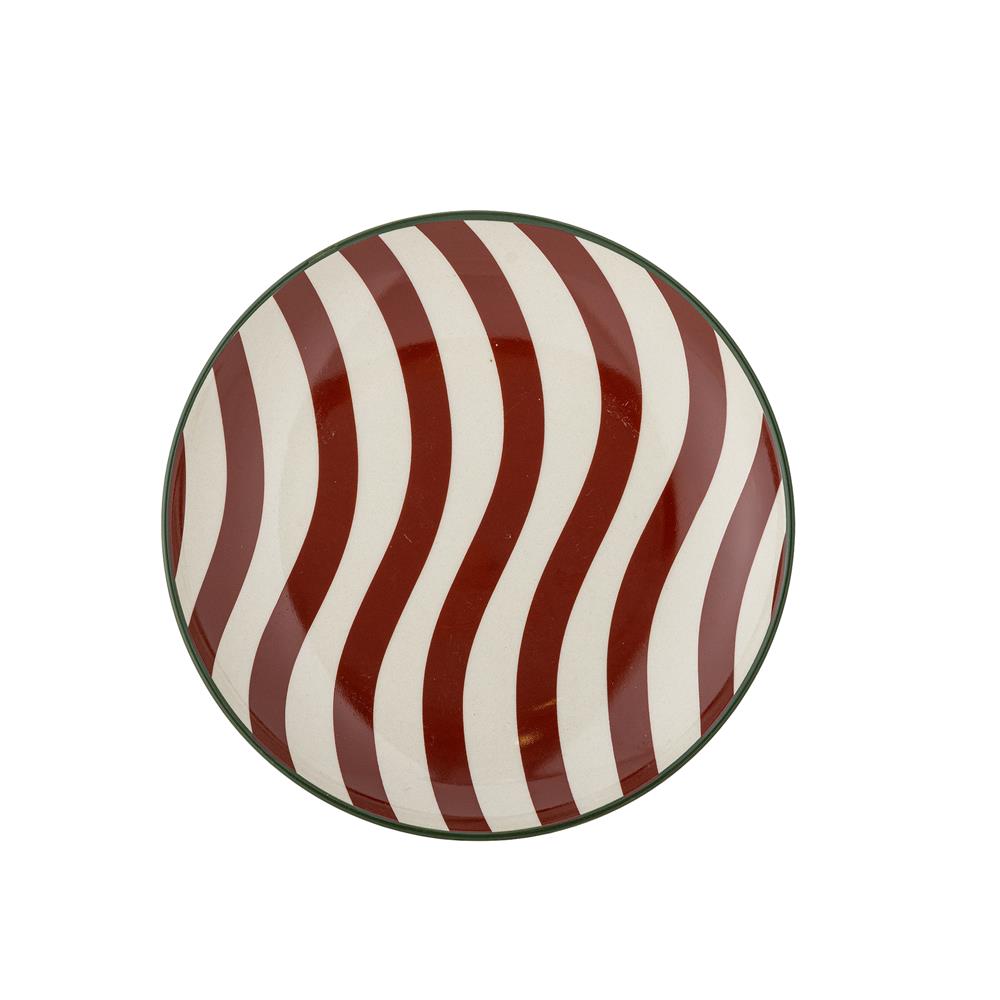 Bloomingville Jolly Weihnachtsteller, Rot, Steingut 16 cm mit Streifenmuster