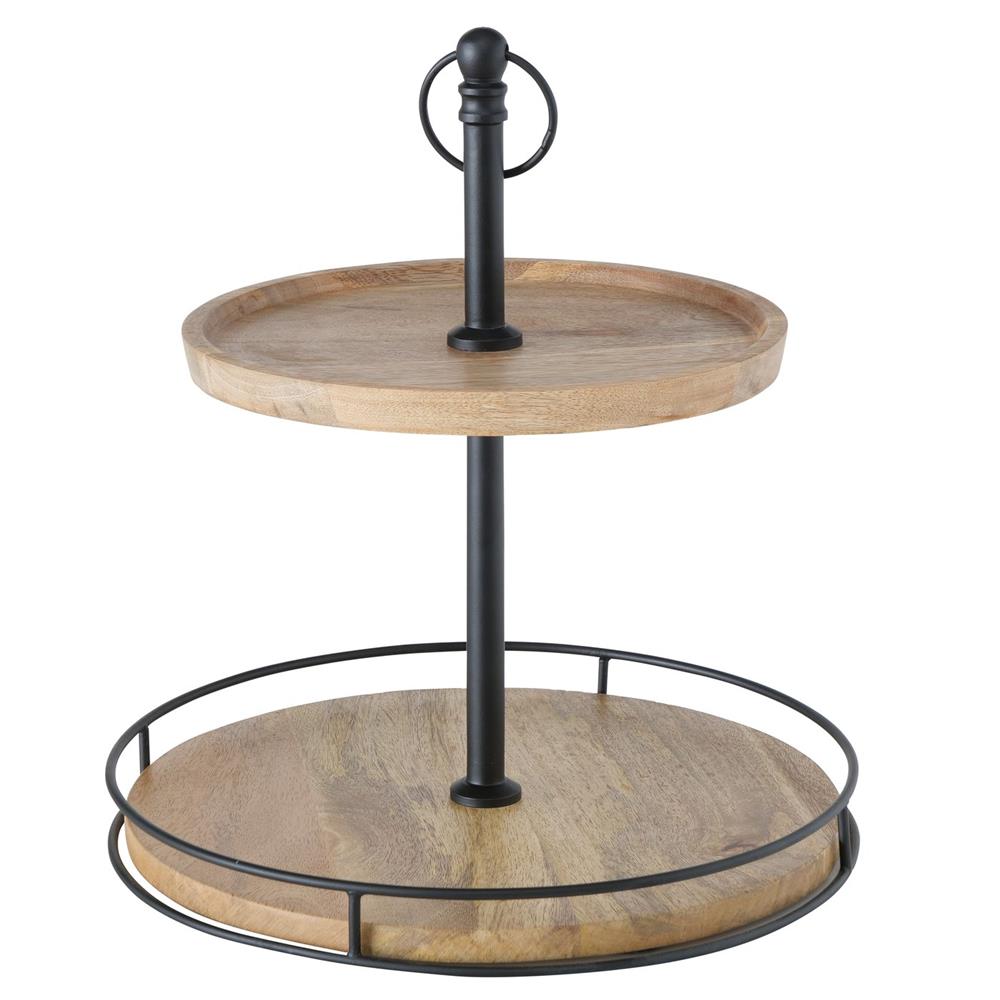 BOLTZE Etagere Opura 38cm 2-stöckig Holz Metall mit Griff für Dekoration Elegantes Design