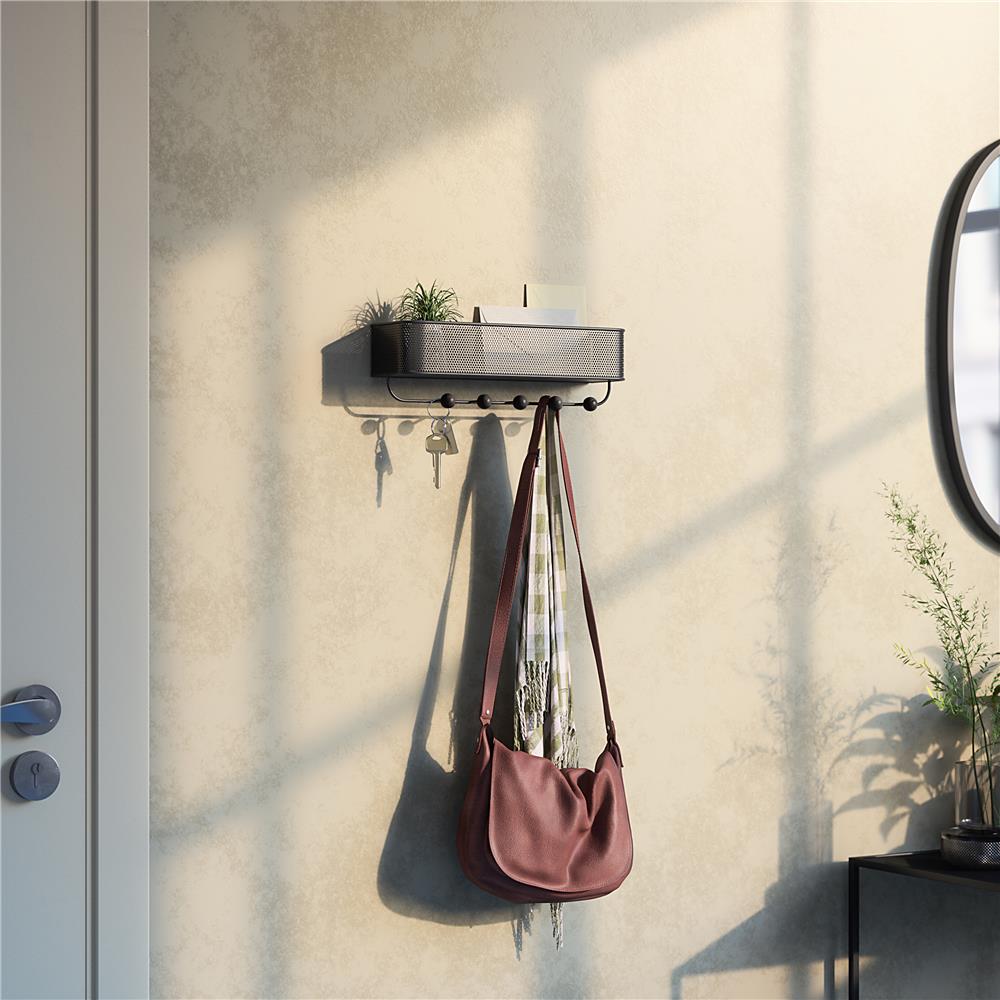 Umbra Estique Schlüsselbrett mit Briefablage, Multifunktionaler Wand Organizer mit 5 Haken, in Schwarz