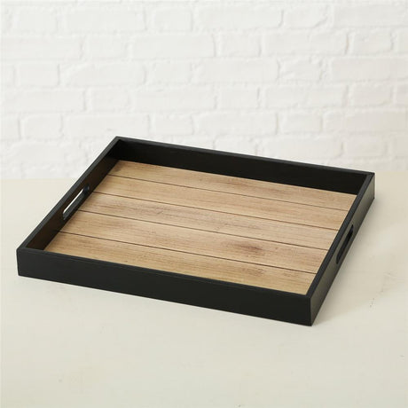 BOLTZE Tablett Tönning 3er Set MDF Schwarz Rechteck Rund
