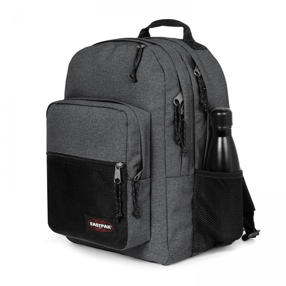 Eastpak PINZIP, Großer Rucksack, Black Denim (grau), 38L, mit Flaschenhalter und Laptopfach