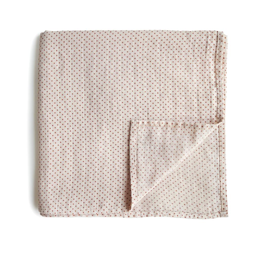 Mushie Musselin-Baby-Wickeldecke, Caramel Polka Dots, Pucktuch aus 100% Bio-Baumwolle