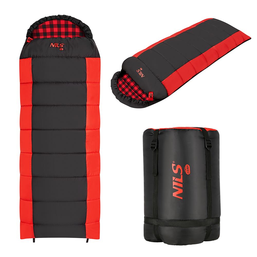 NILS CAMP Schlafsack NC2003 Schwarz/Rot Camping Deckenschlafsack