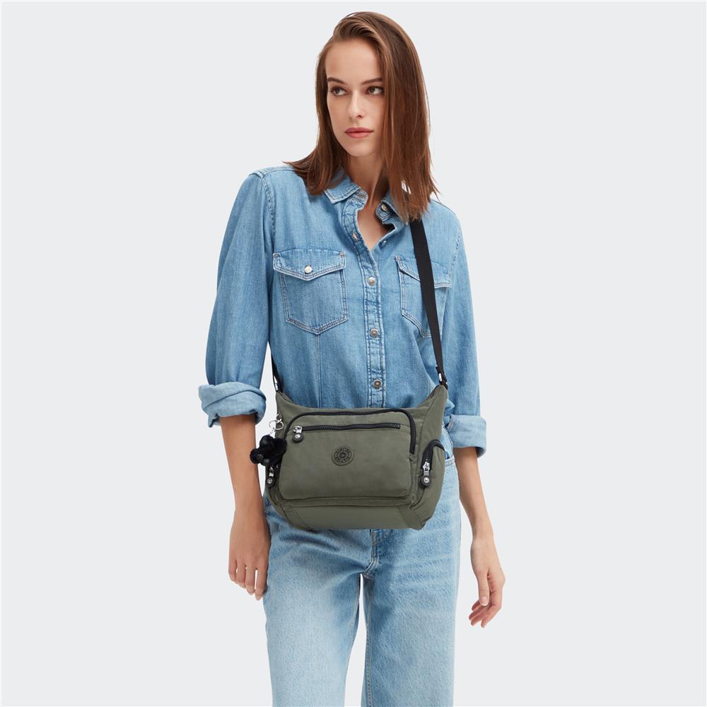 Kipling GABBIE S, Kleine Umhängetasche, Green Moss (grün), Schultertasche mit vielen Fächern
