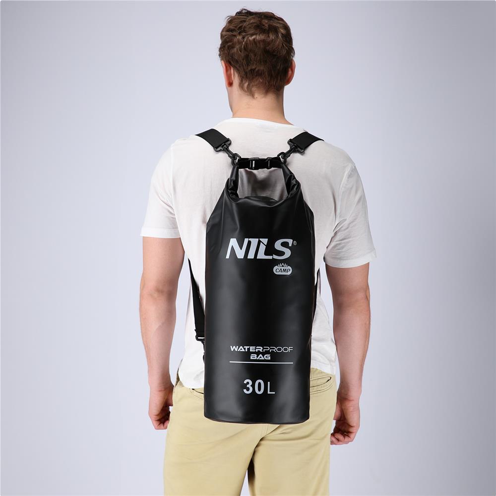 NILS CAMP wasserdichter Beutel 30L in Schwarz - robuster Dry Bag für Strand, Kajak & Outdoor