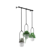 Umbra Triflora Vase Hängeblumentopf Wandvase Blumenampel für Wand und Decke 3er-Set Weiß/Schwarz