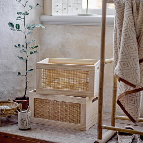Bloomingville Piana Aufbewahrungsbox aus Kiefer in Natur – 2er Set Aufbewahrungsboxen fürs Wohnzimmer