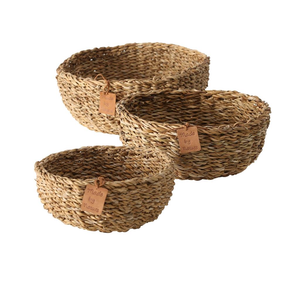 BOLTZE Korb Sophy 3er Set klein Aufbewahrungskörbe aus Seegras Boho-Stil Skandinavisches Design