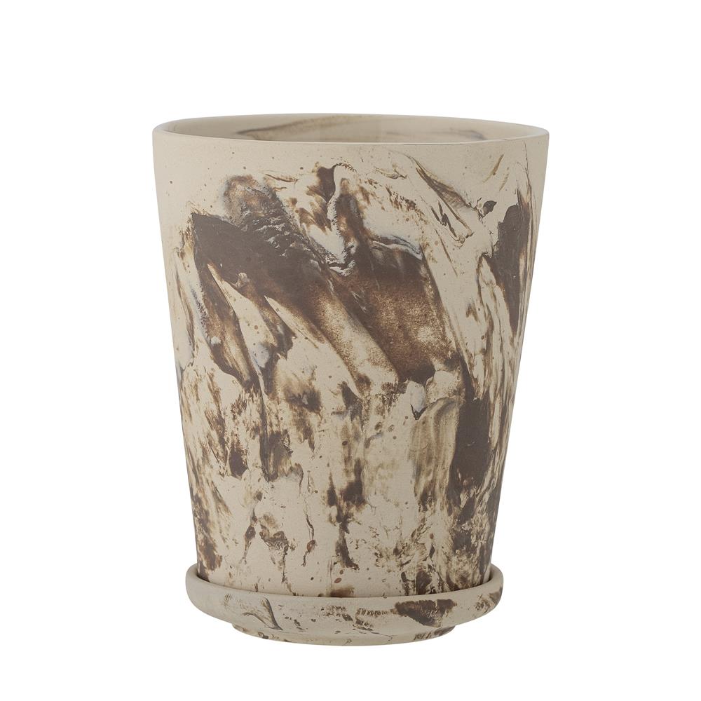 Bloomingville Stacy Blumentopf mit Untertasse, Braun, Steingut, D12,5xH16 cm