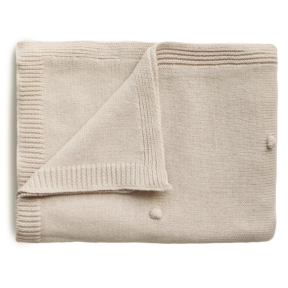 Mushie Gestrickte Babydecke Punkte, Off White Melange, aus 100% Bio-Baumwolle