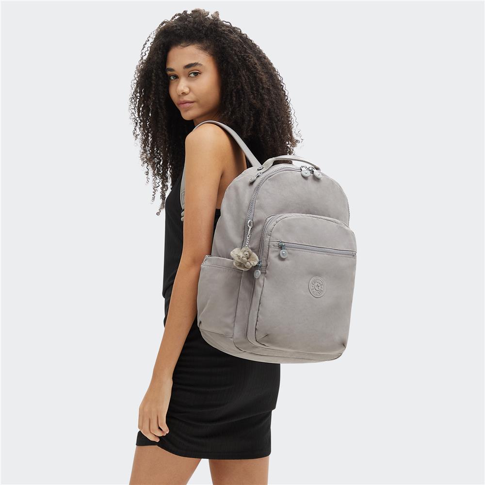 Kipling SEOUL L, Großer Rucksack, Grey Gris (grau), 27L, mit 15-Zoll-Laptopfach