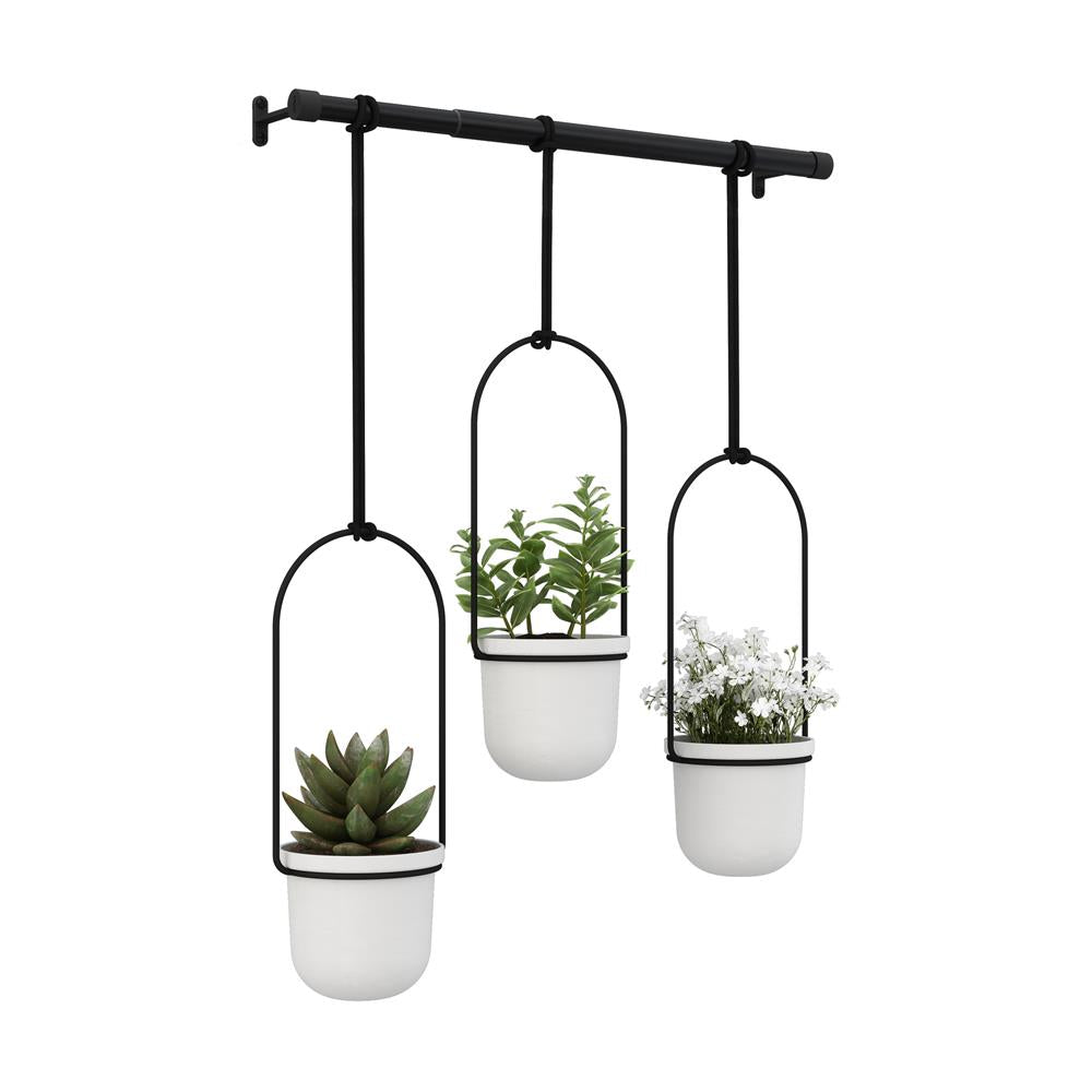 Umbra Triflora Vase Hängeblumentopf Wandvase Blumenampel für Wand und Decke 3er-Set Weiß/Schwarz