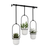 Umbra Triflora Vase Hängeblumentopf Wandvase Blumenampel für Wand und Decke 3er-Set Weiß/Schwarz