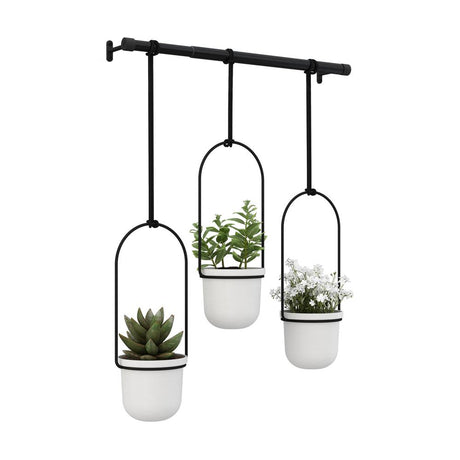 Umbra Triflora Vase Hängeblumentopf Wandvase Blumenampel für Wand und Decke 3er-Set Weiß/Schwarz