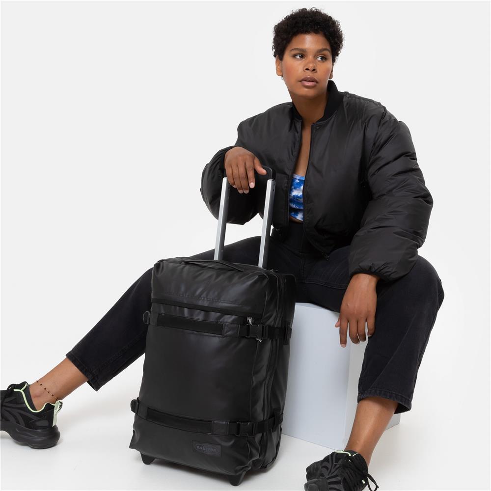 Eastpak TRANSIT'R S, Kleiner Reisetrolley, Tarp Black (schwarz), 42L, Rollkoffer mit 2 Rädern und TSA-Schloss