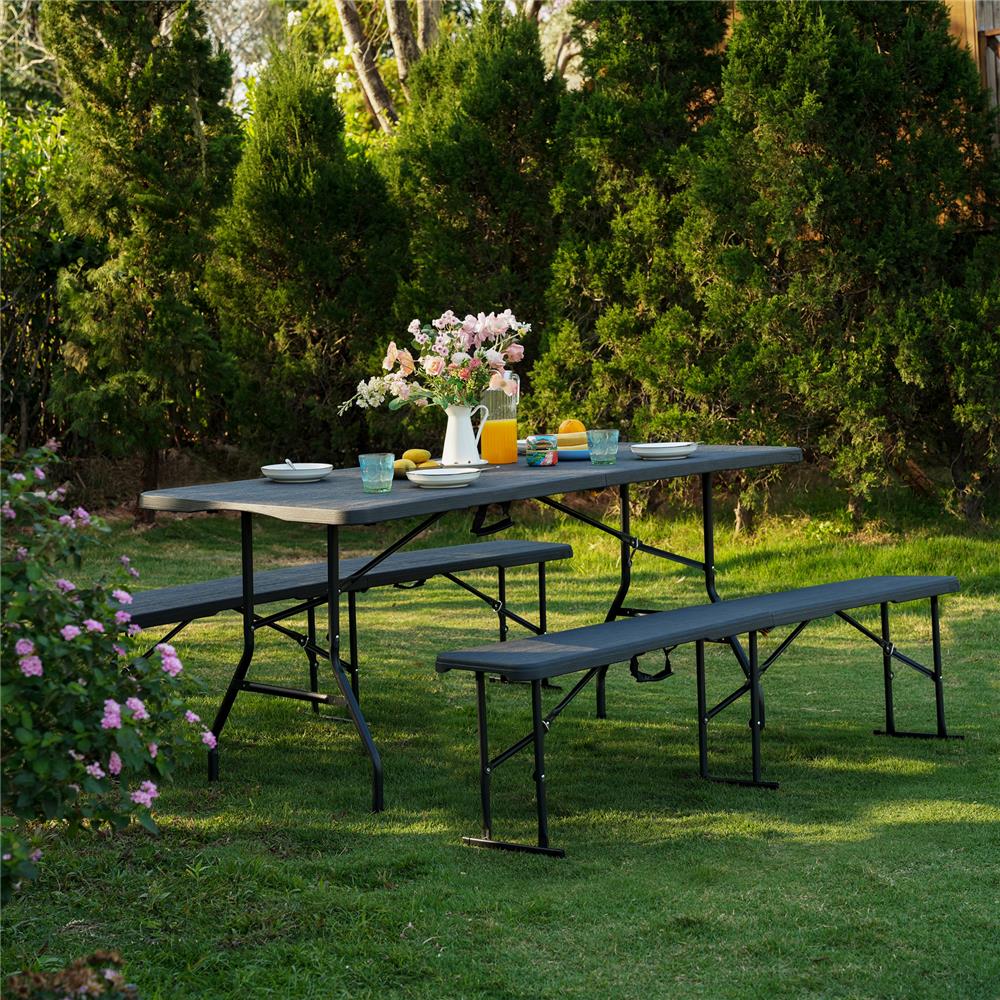 NILS CAMP Klappbank 180 cm Dunkelgrau für Garten Camping Events faltbare Sitzbank Outdoor