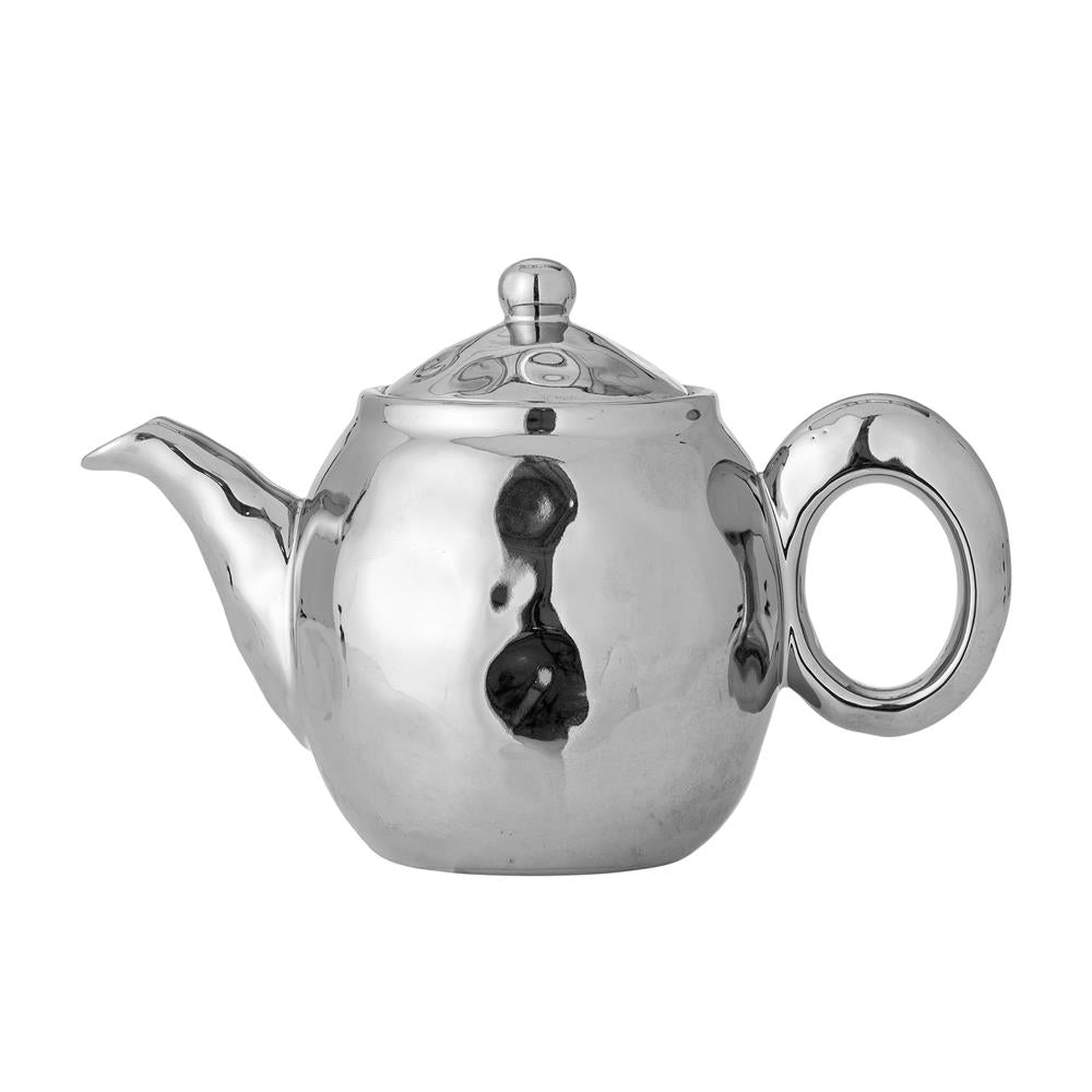 Bloomingville Shine Teekanne mit Teesieb Silber Steingut Teekanne 16,5 cm