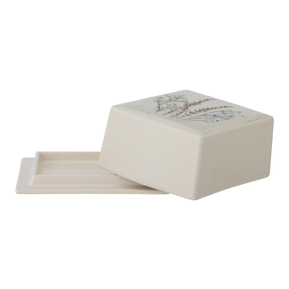 Bloomingville Bea Butterdose, Natur, Steingut, mit Blumenmotiv, dänisches Design