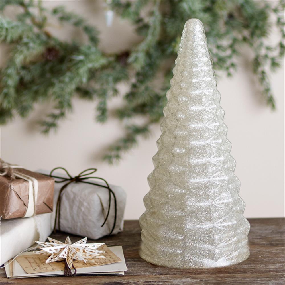 Bloomingville Emilius Deko-Baum, Weiß, Glas Weihnachtsbaum 32,5 cm