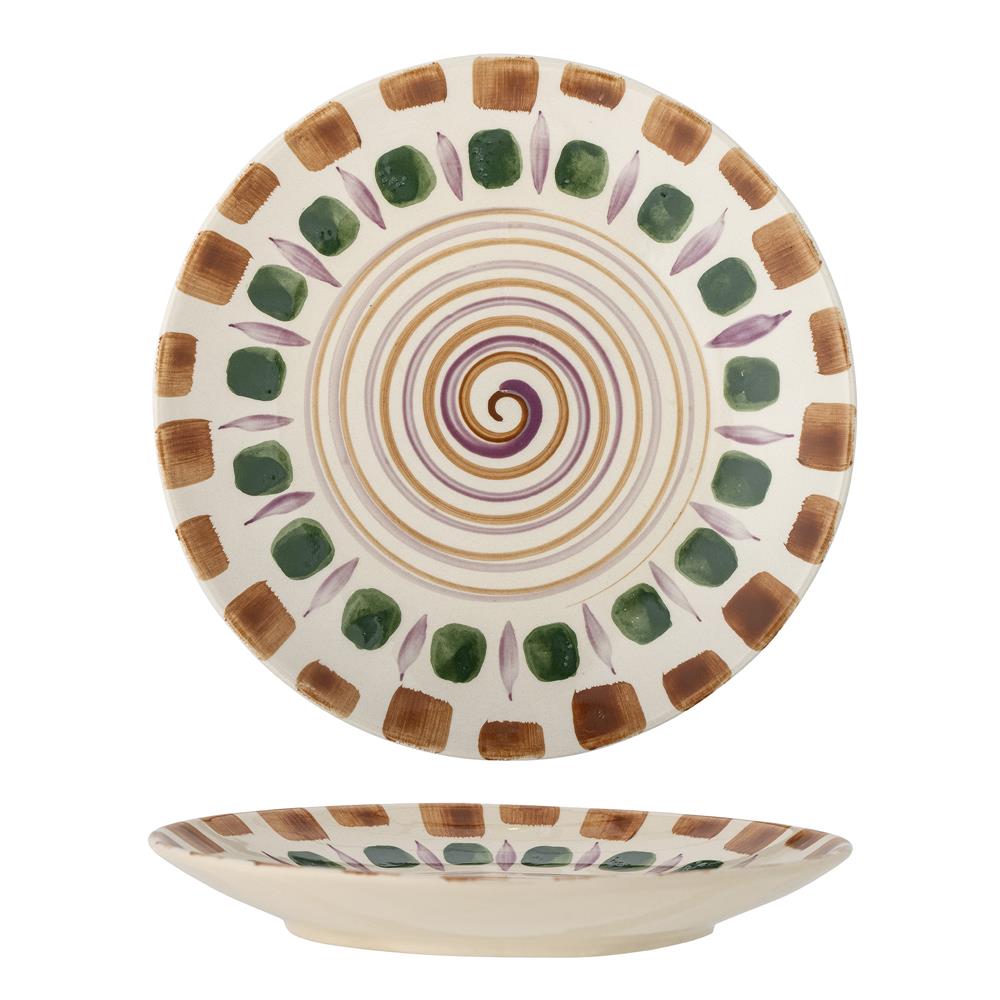 Bloomingville Shama Teller, Grün, Steingut, 27 cm, mit handbemaltem Muster