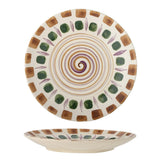 Bloomingville Shama Teller, Grün, Steingut, 27 cm, mit handbemaltem Muster