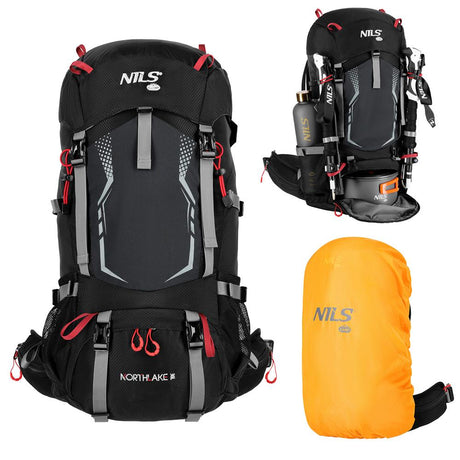 NILS CAMP Trekkingrucksack Northlake 40L in Schwarz - erweiterbarer Outdoor Rucksack mit Belüftung
