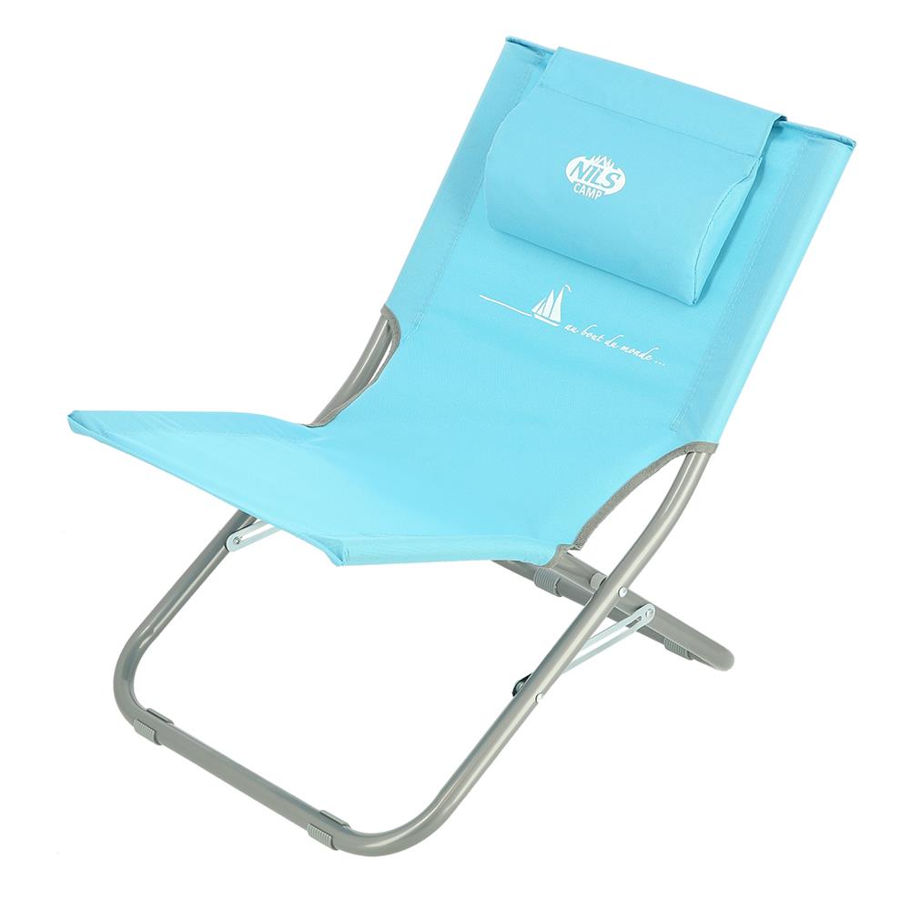 NILS CAMP Strandstuhl mit Kissen Blau - klappbarer Outdoorstuhl für Strand & Camping