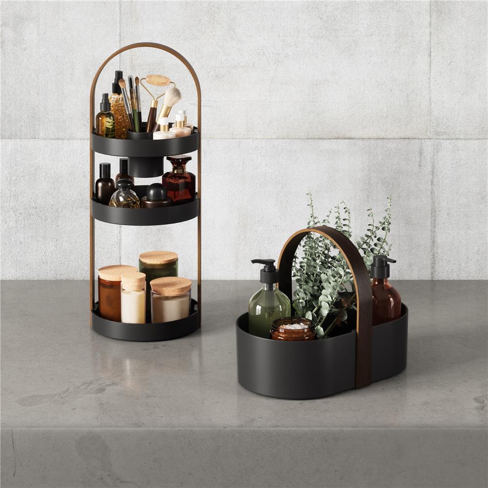 Umbra Bellwood 3-stufiger Kosmetik/Makeup Organizer in Schwarz/Walnuss
