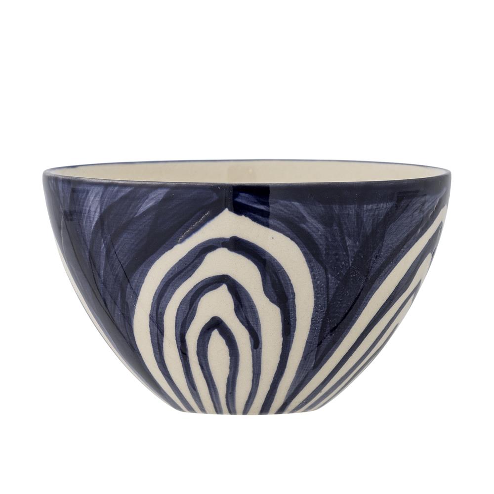 Bloomingville Shama Schale D12 cm aus Steingut in Blau – handbemalte Schale für Tischdeko