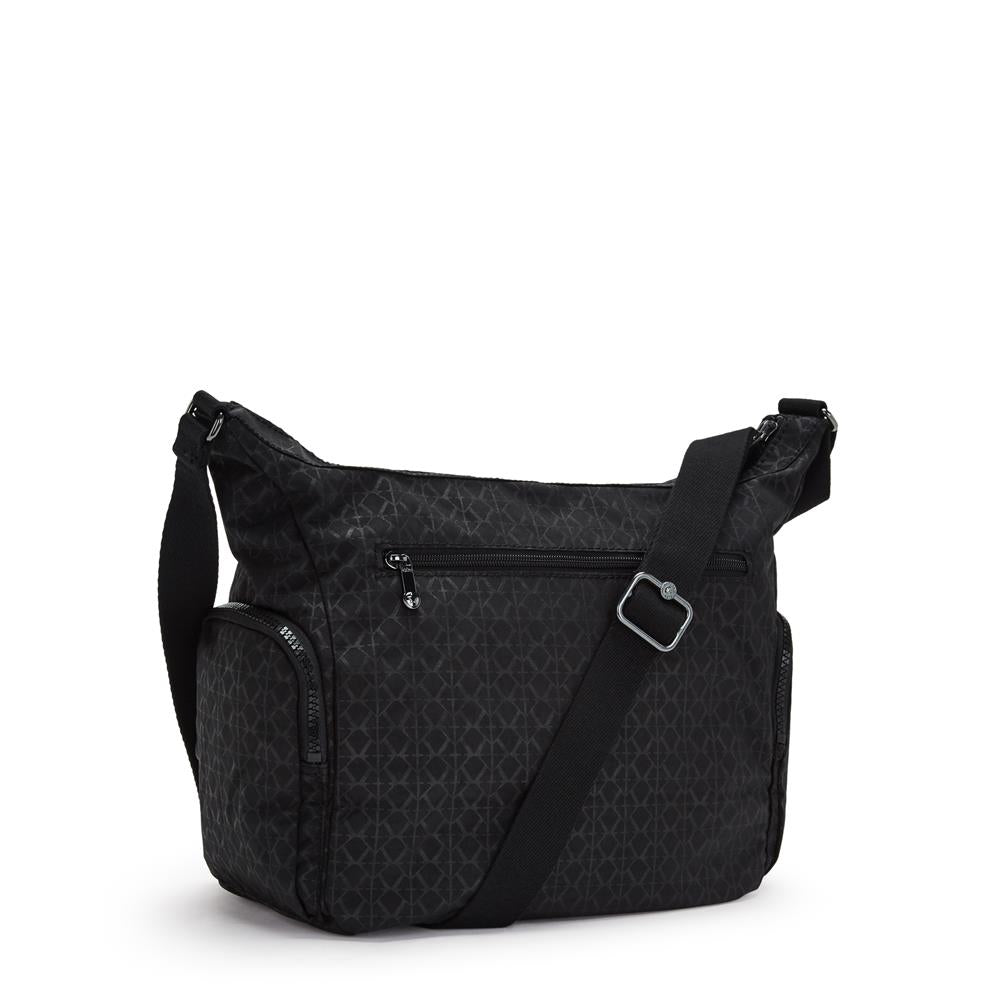 Kipling GABBIE M, Mittelgroße Umhängetasche, Signature Emb (schwarz), Schultertasche mit Reißverschluss