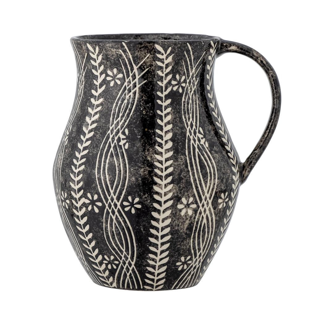 Bloomingville Aswan Krug in Schwarz aus Steingut, handbemalt