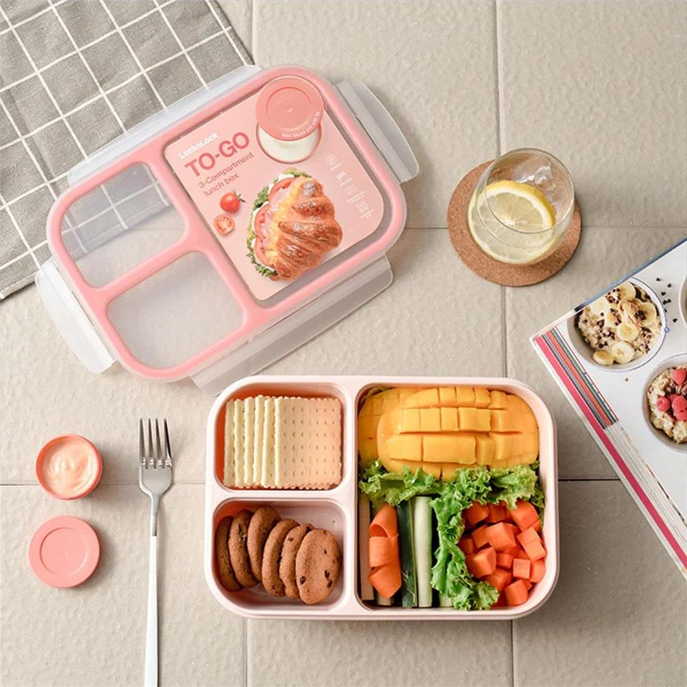 LocknLock Lunchbox 980 ml, 3 Fächer, Saucenbehälter, BPA-frei