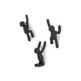 Umbra Buddy Haken 3er Set, Dekorative Wandhaken, Garderobenhaken in Schwarz
