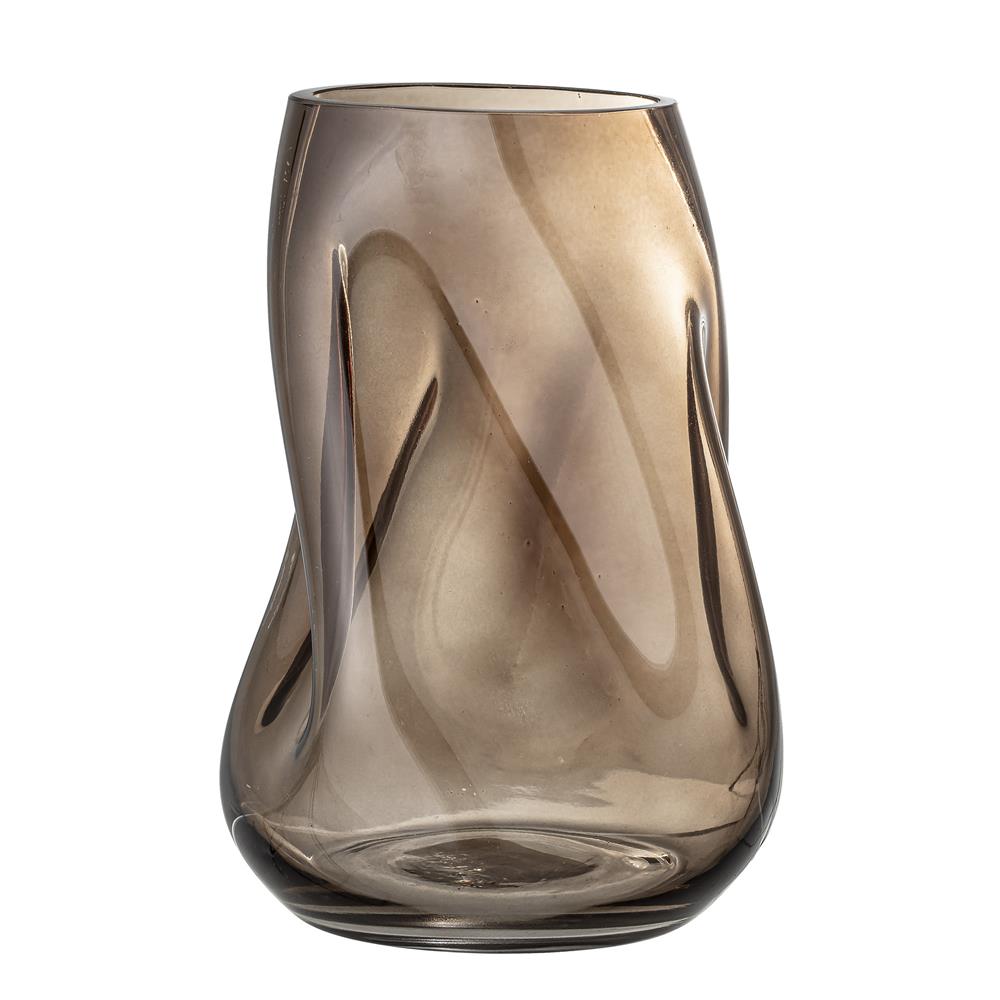 Bloomingville Ingolf Glasvase, Braun, 26 cm Blumenvase Dekovase mit gedrehter Form