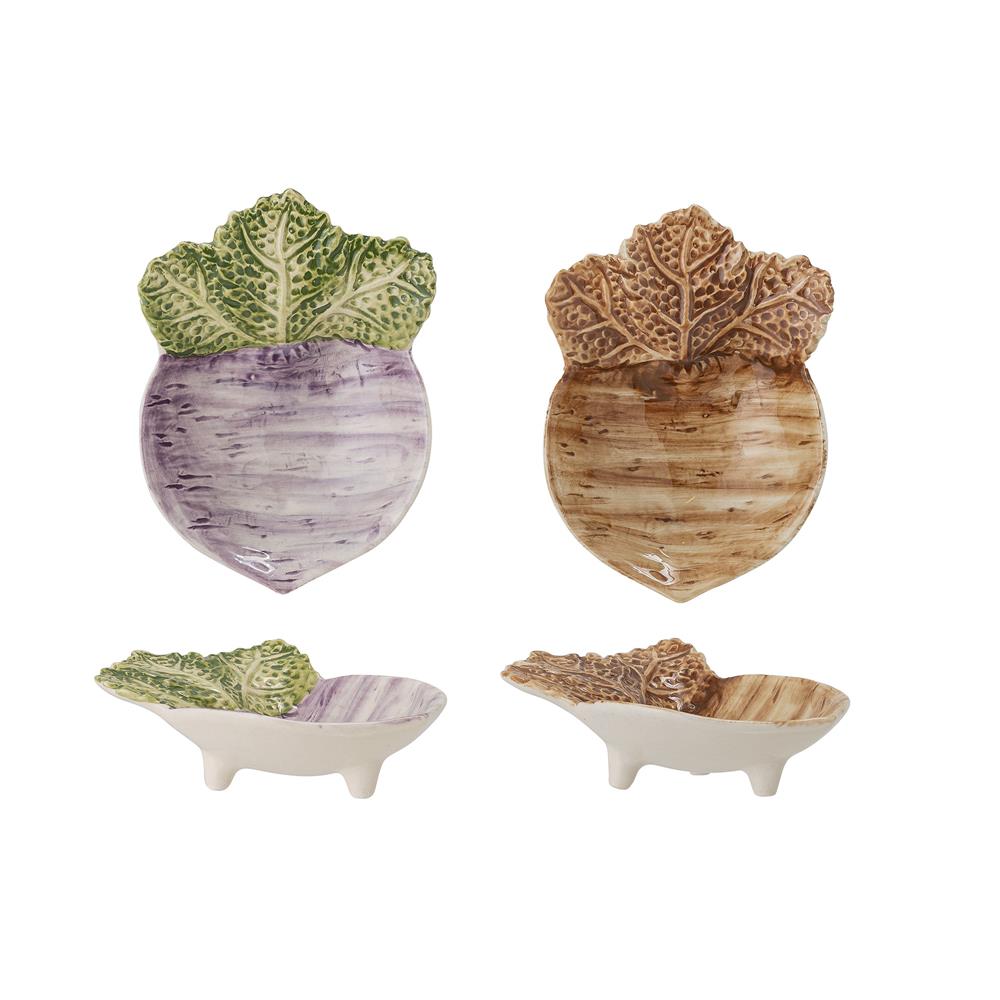 Bloomingville Mimosa Rübe Schale 2er Set Braun/Grün/Violett Steingut Dekoschale dänisches Design