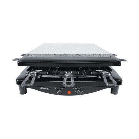 Steba Raclette RC 3 PLUS – 8 Personen, 1450W, Naturstein-/Guss-Grillplatte, schwarz