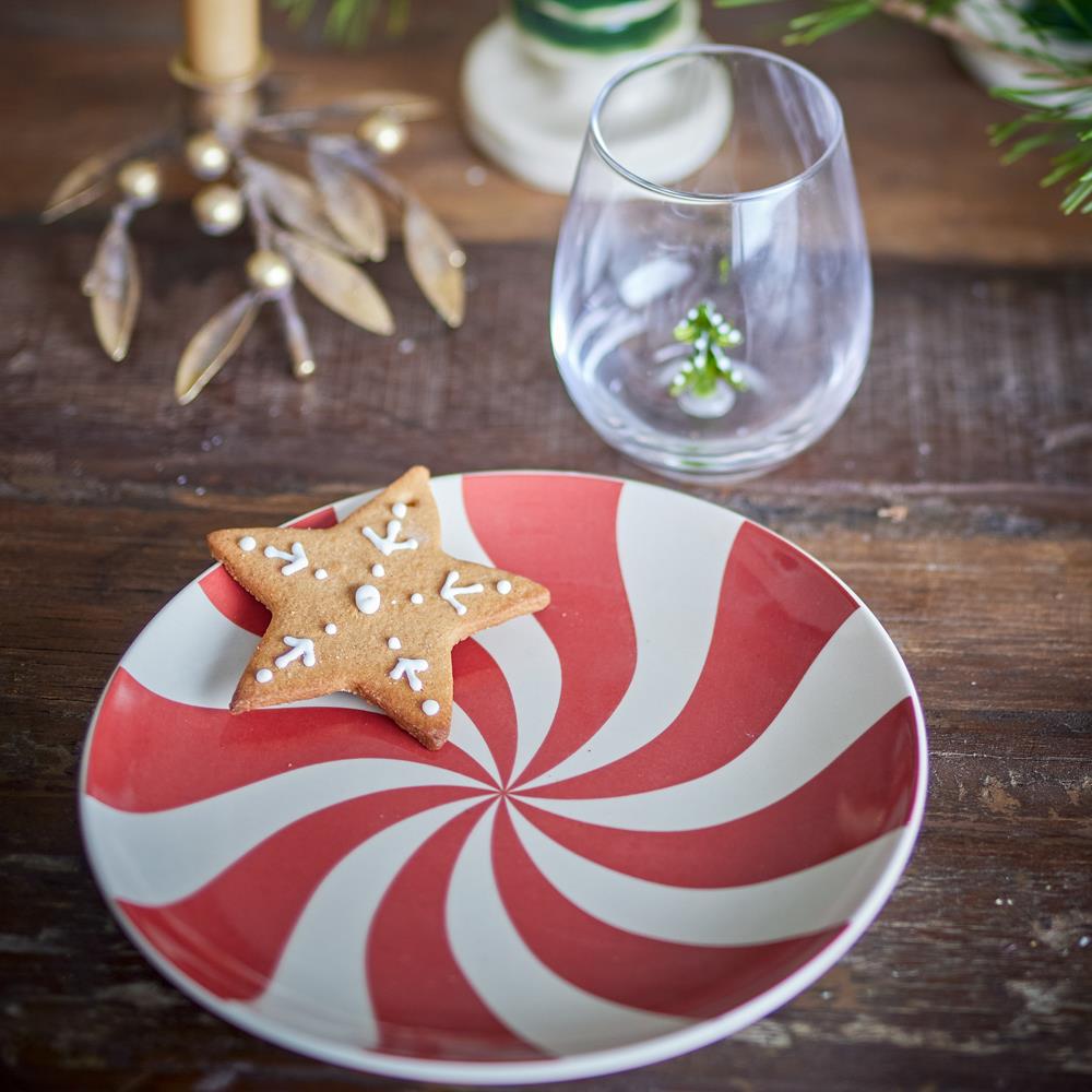 Bloomingville Yule Weihnachtsteller, Bunt, Steingut 23 cm mit Spiralmuster