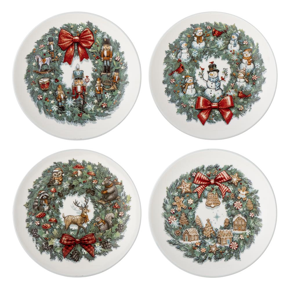 Bloomingville Valentin Teller, Grün, Steingut, D12,5xH2 cm, 4er Set