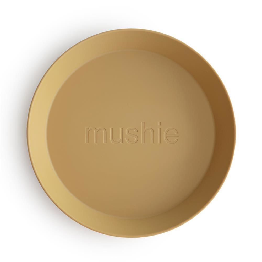 Mushie Kinderteller 2er Set, Mustard, rund, BPA-frei