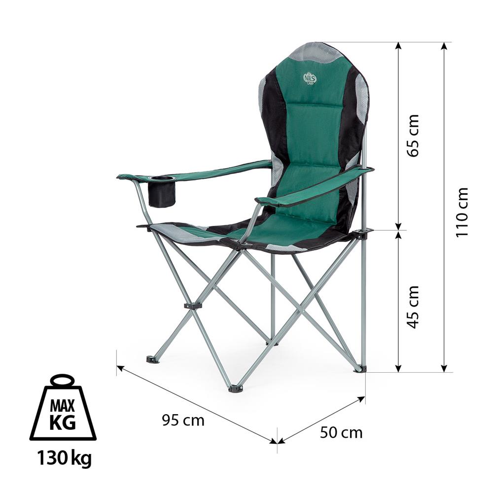 NILS CAMP Campingstuhl Grün - großer gepolsterter Klappstuhl mit Armlehnen für Camping & Garten