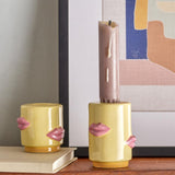 Bloomingville Sassy Kerzenhalter Gelb Steingut 2er Set – verspieltes Lippen-Set